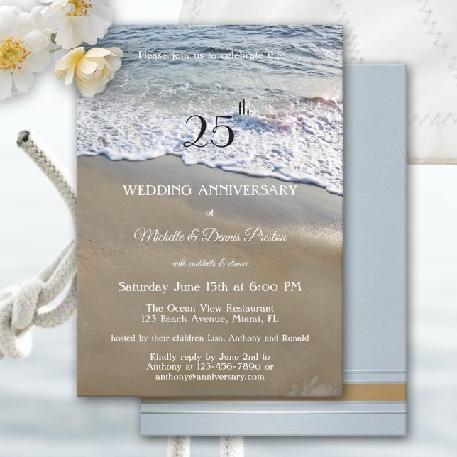 Elegant Simple Beach Wedding Anniversary Party Invitation (Creator Uploaded)