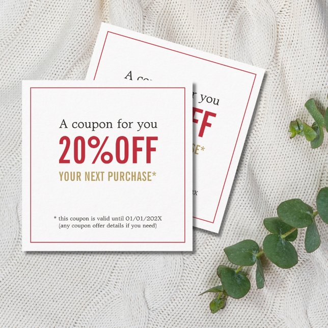 Elegant Simple Beauty Red Golden White Holiday Discount Card (Creator Uploaded)