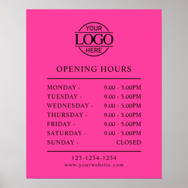 Elegant Simple Bight Pink Business Opening Hours Poster (Front)