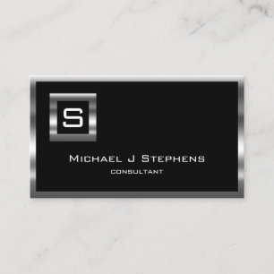 Elegant  Simple Black and Chrome Monogram Business Card