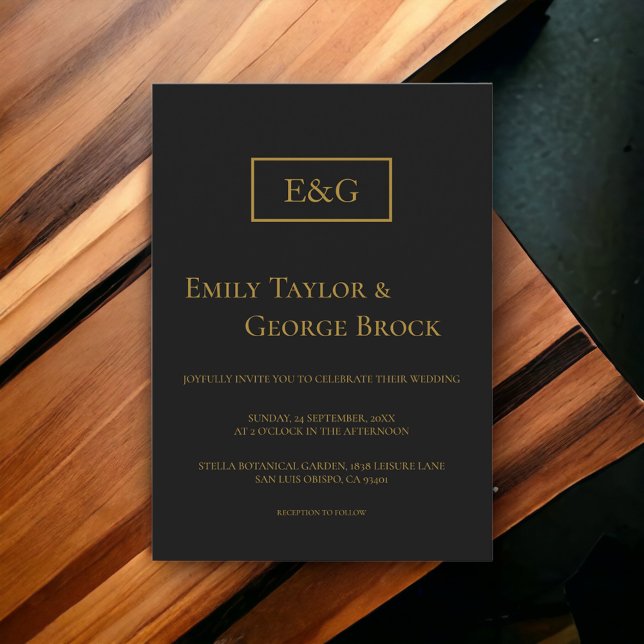Elegant Simple Black And Gold Monogram Wedding Invitation (Creator Uploaded)