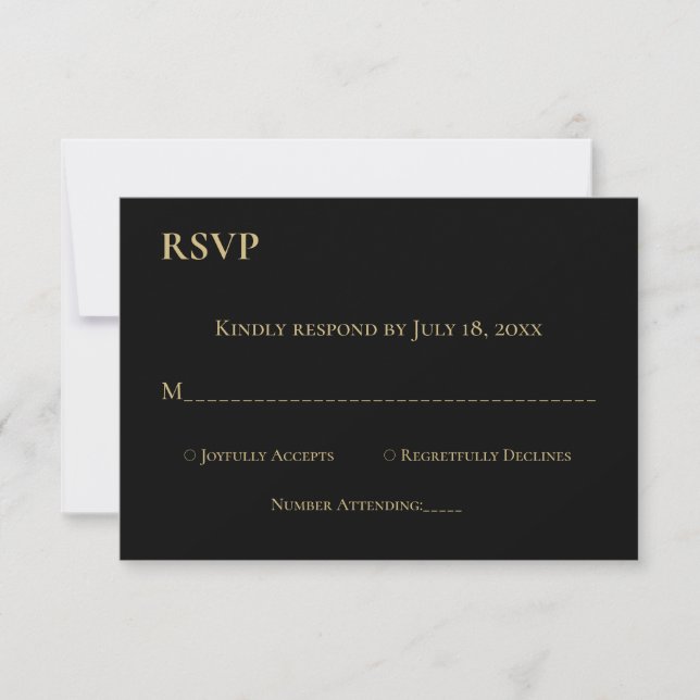 Elegant Simple Black And Gold Monogram Wedding RSVP Card (Front)