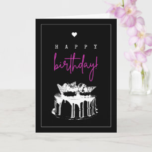 Elegant Simple Black and White Birthday Cake Card