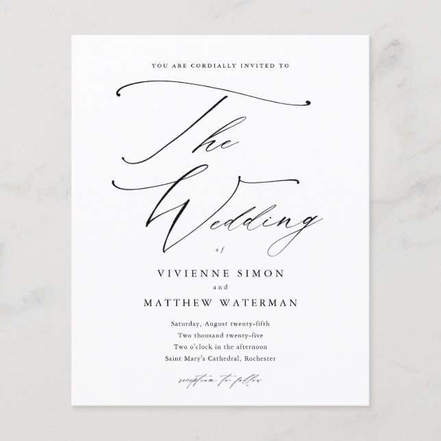 Elegant Simple Black and White Budget Wedding (Front)