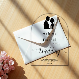 Elegant Simple Black And White Calligraphy Wedding Acrylic Invitations