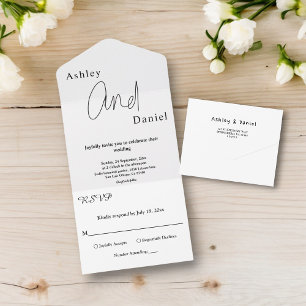 Elegant Simple Black And White Calligraphy Wedding All In One Invitation
