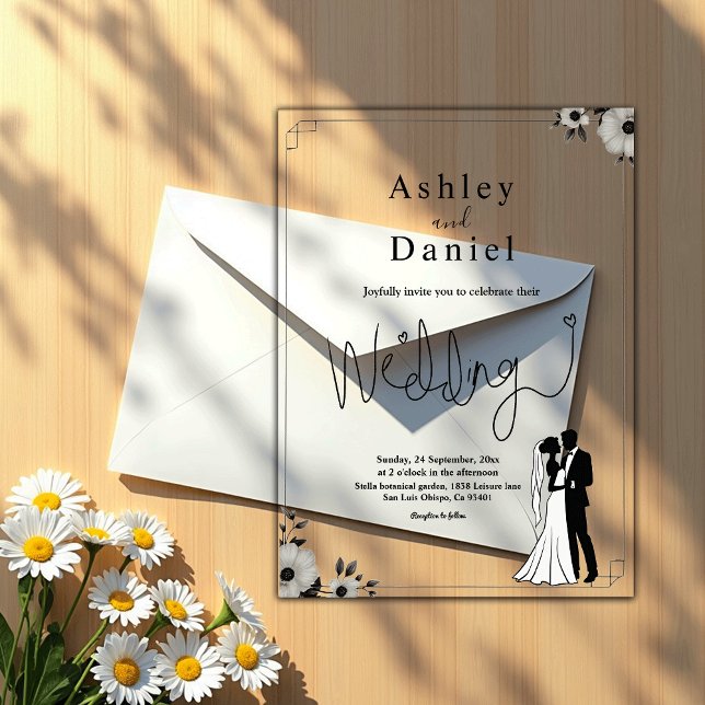 Elegant Simple Black And White Couple Chic Wedding Acrylic Invitations (Creator Uploaded)