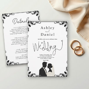 Elegant Simple Black And White Couple Chic Wedding Invitation