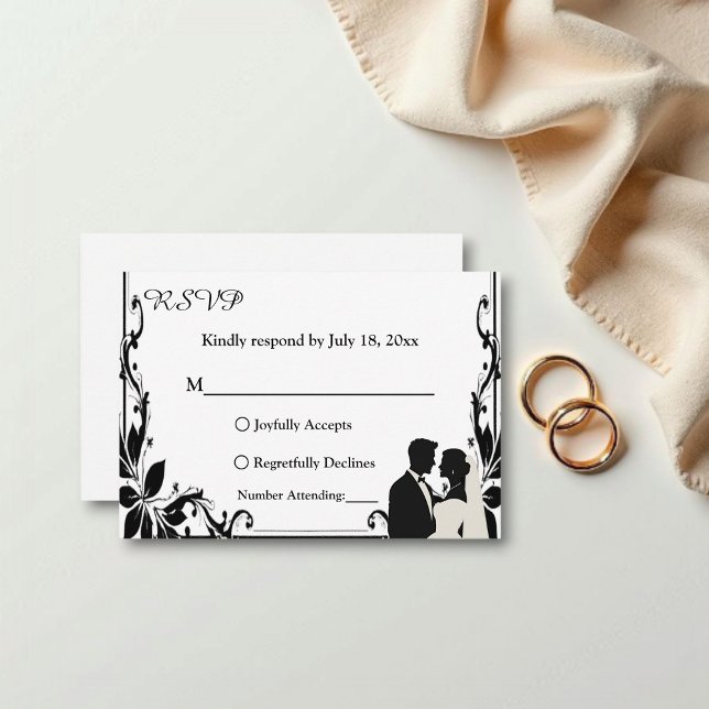 Elegant Simple Black And White Couple Chic Wedding RSVP Card (Creator Uploaded)