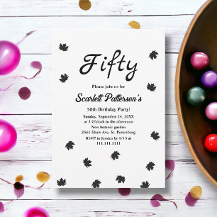 Elegant Simple Black And White Fall 50th Birthday Invitation