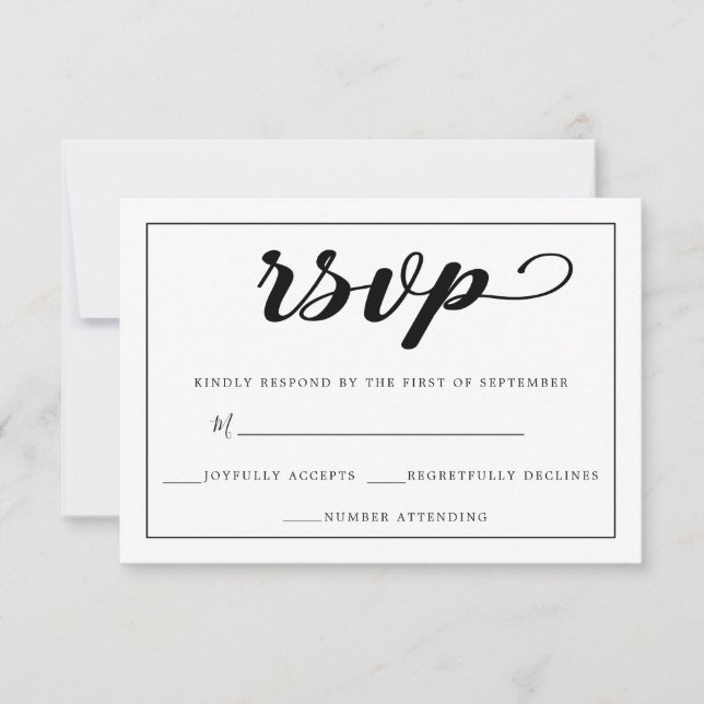 Elegant Simple Black And White Framed RSVP Card (Front)
