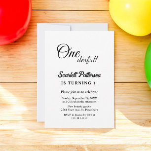 Elegant Simple Black And White Modern 1st Birthday Invitation
