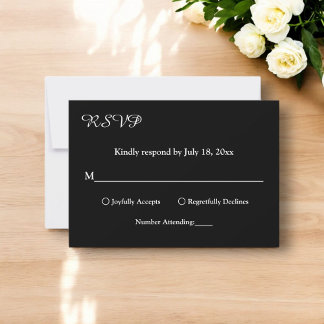 Elegant Simple Black And White Modern Chic Wedding RSVP Card