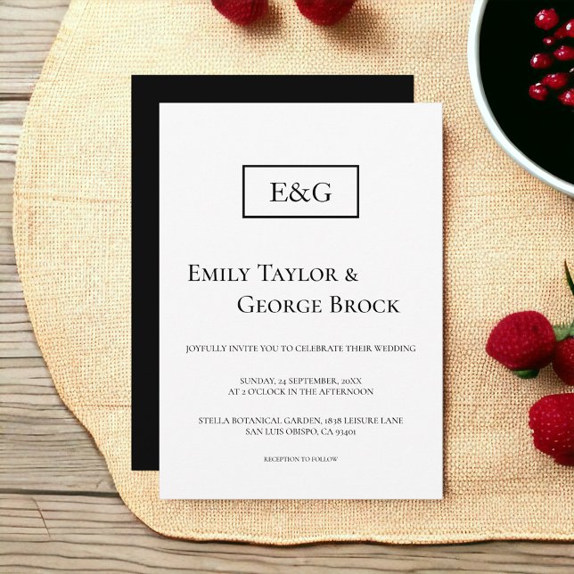 Elegant Simple Black And White Monogram Wedding Invitation (Creator Uploaded)