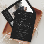 Elegant Simple Black and White Wedding Invitation<br><div class="desc">An Elegant Simple Black and White Wedding Invitation featuring modern script and classic text. The back has a photo and QR Code RSVP. Click the edit button to customise this design.</div>
