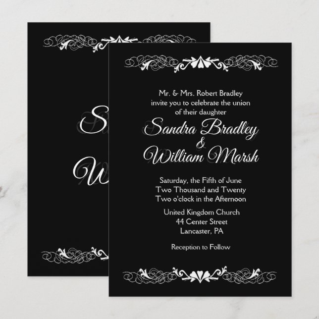 Elegant Simple Black and White Wedding Invitation (Front/Back)