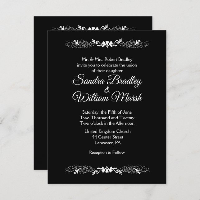 Elegant Simple Black and White Wedding Invitation (Front/Back)