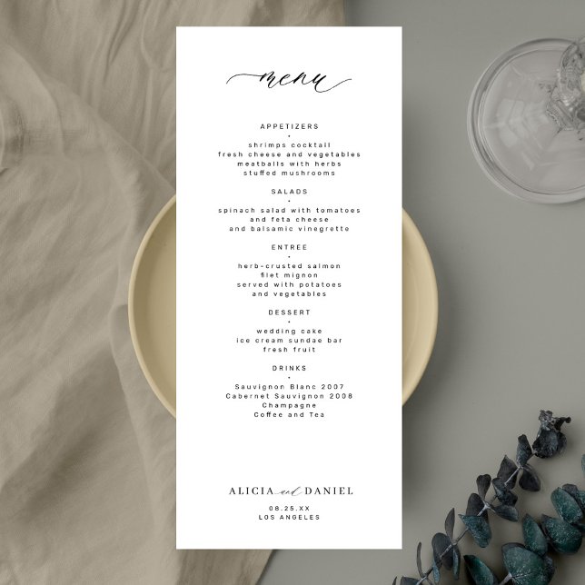 Elegant simple black and white wedding menu invitation (Creator Uploaded)