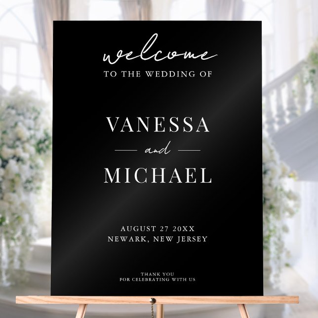Elegant Simple Black and White Wedding Welcome Acrylic Sign (Creator Uploaded)