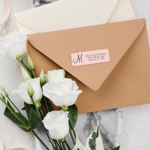 Elegant Simple Black Blush Pink Monogram Address