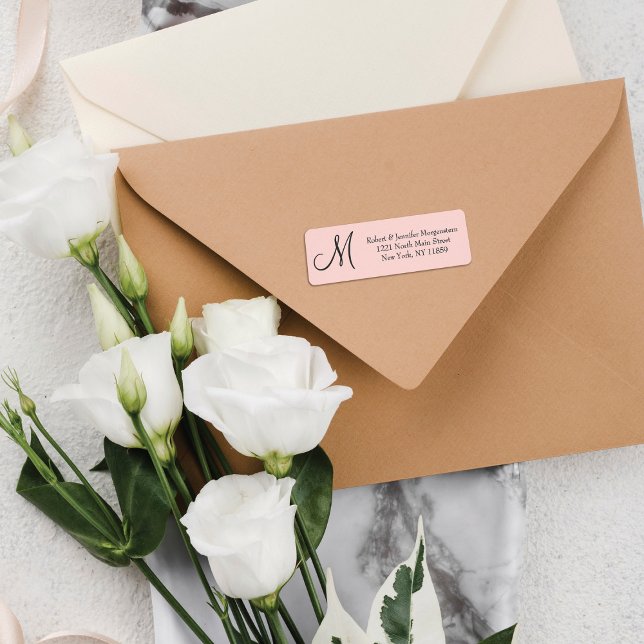 Elegant Simple Black Blush Pink Monogram Address (Creator Uploaded)