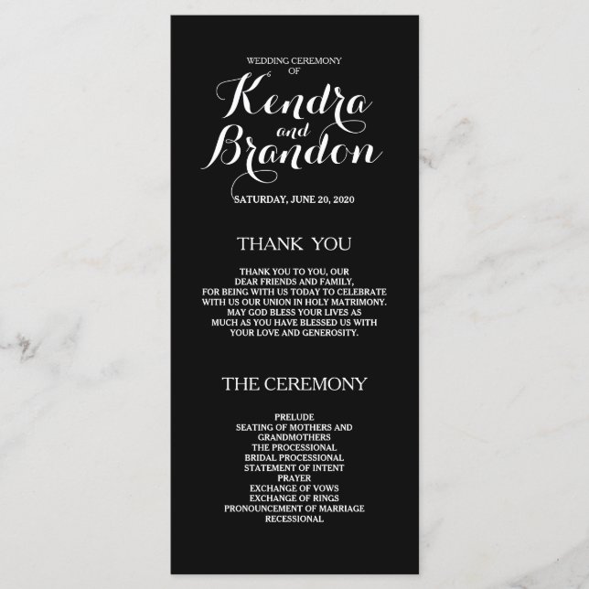 Elegant Simple Black Custom Wedding Program Programme (Front)