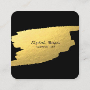 Elegant Simple Black, Faux Gold Foil Brush Stroke Square Business Card