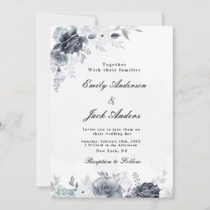 Elegant simple Black Floral wedding Invitation