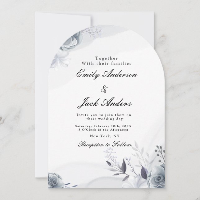 Elegant simple Black Floral wedding Invitation (Front)