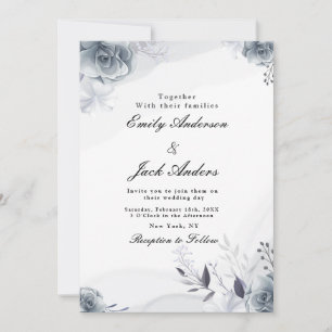 Elegant simple Black Floral wedding Invitation
