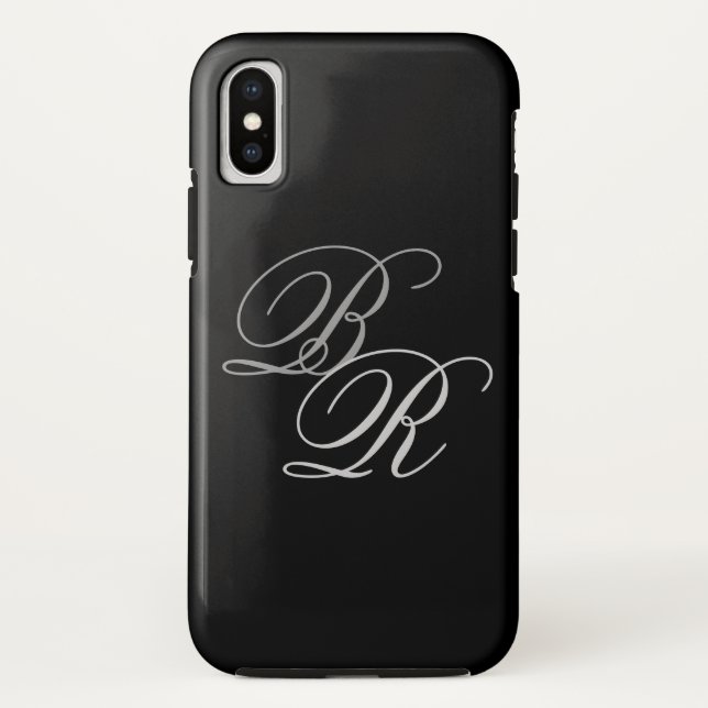 Elegant Simple Black Grey Monogram Initials Case-Mate iPhone Case (Back)