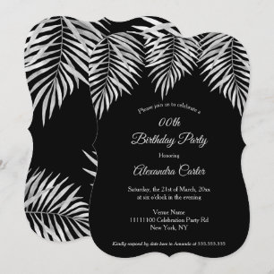 Elegant Simple black grey palms Birthday Party Invitation