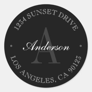 Elegant Simple Black Grey & White Monogrammed Classic Round Sticker