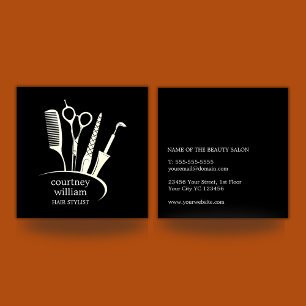 Elegant Simple Black Hair Stylist  Square Business Card