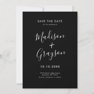 Elegant Simple Black Minimalist Modern Wedding Save The Date