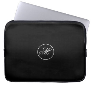 Elegant Simple Black Minimalist Monogram Laptop Sleeve