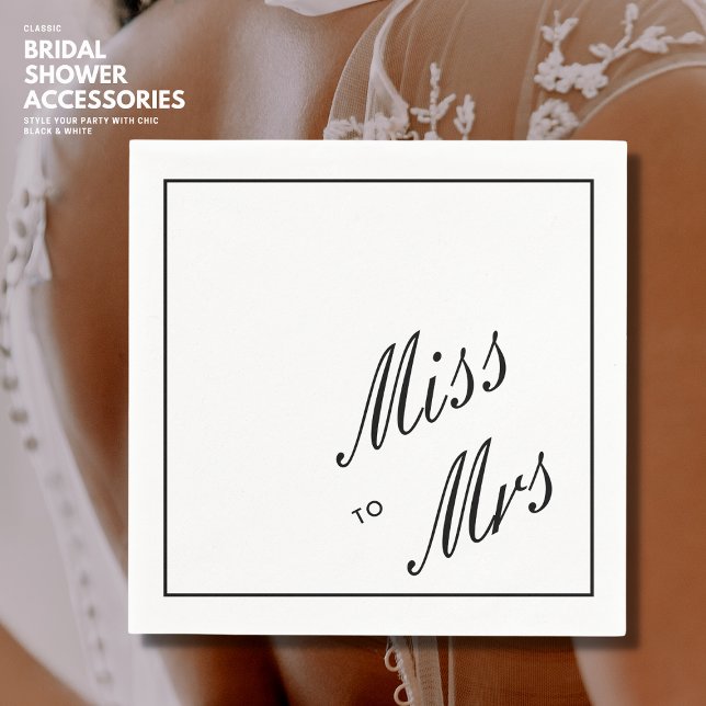 Elegant Simple Black Miss to Mrs Bridal Shower Napkin (Creator Uploaded)