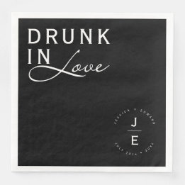 Elegant Simple Black Monogram Modern Chic Script Napkin