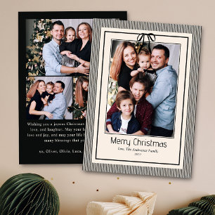 Elegant Simple Black Stripes Christmas 4 Photo Holiday Card