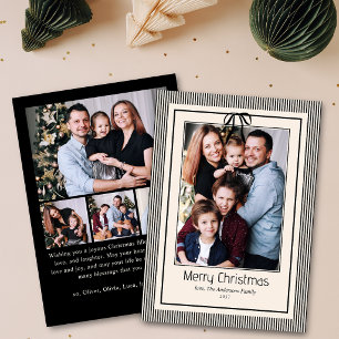 Elegant Simple Black Stripes Christmas 5 Photo Holiday Card