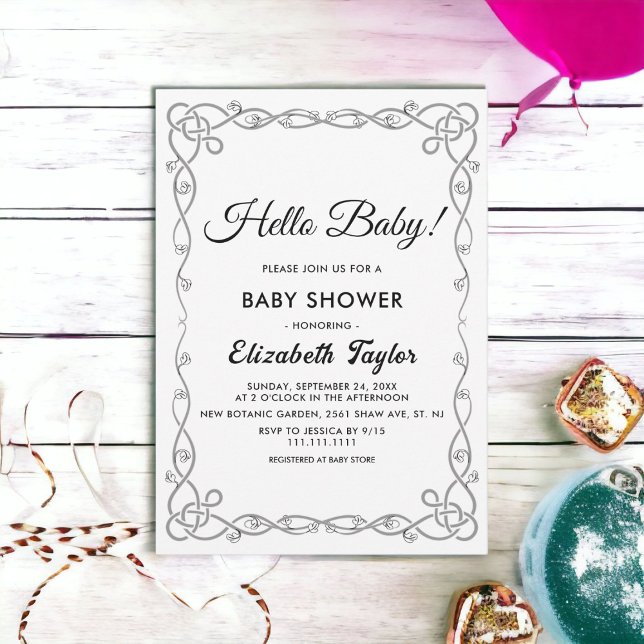 Elegant Simple Black & White Floral Baby Shower Invitation (Creator Uploaded)