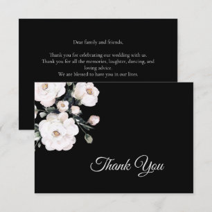 Elegant Simple Black White Floral Wedding Thank You Card