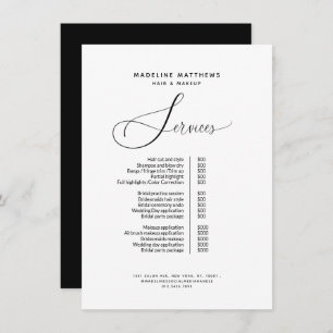 Elegant Simple Black White Hair Salon Price List Menu