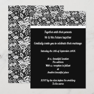 Elegant & Simple Black White Lace Wedding Invitation
