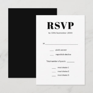 Elegant Simple Black & White Meal Choice Wedding RSVP Card