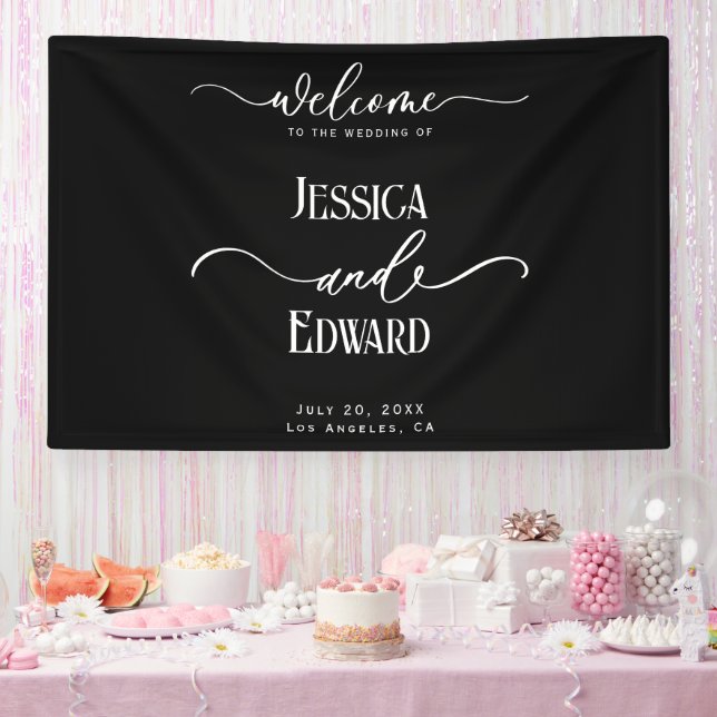 Elegant Simple Black White Modern Minimal Script Banner (Party)