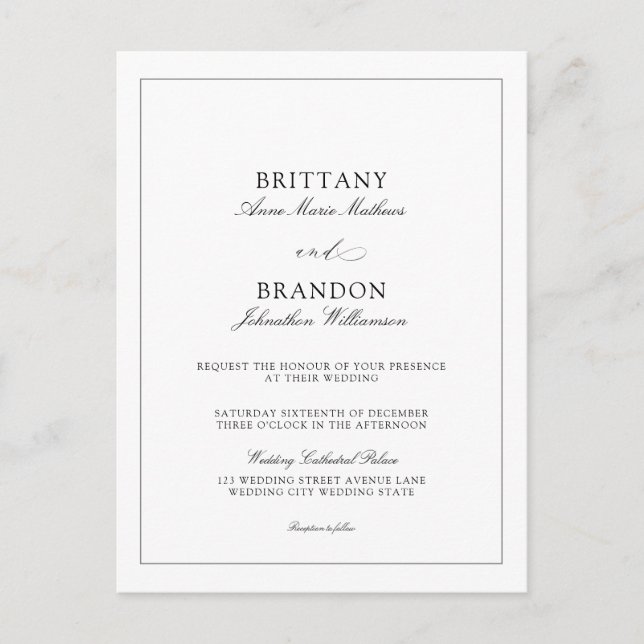 Elegant Simple Black White Modern Wedding Invite (Front)