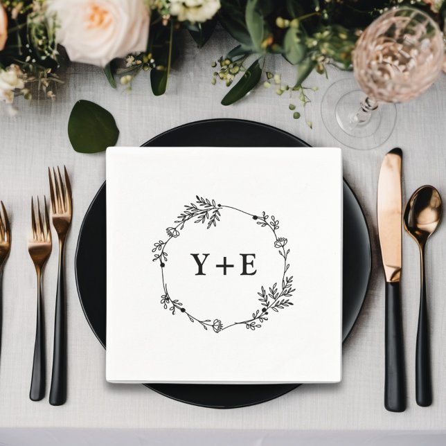  Elegant Simple Black & White Monogrammed Wedding Napkin (Creator Uploaded)