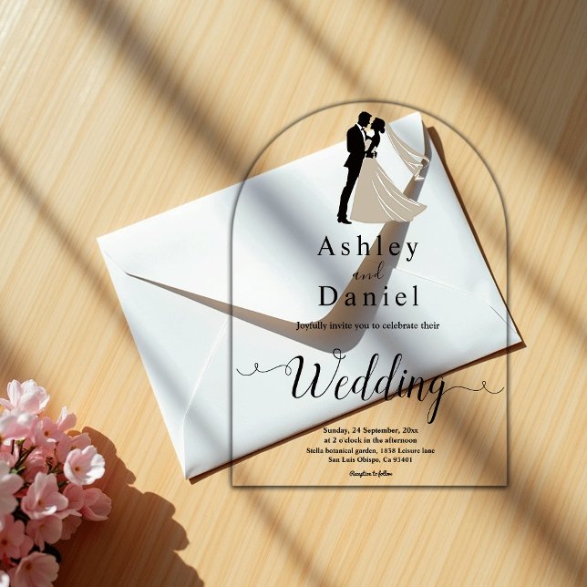 Elegant Simple Black & White Romantic Chic Wedding Acrylic Invitations (Creator Uploaded)