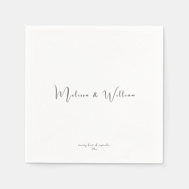 Elegant Simple Black & White Wedding Napkin (Front)